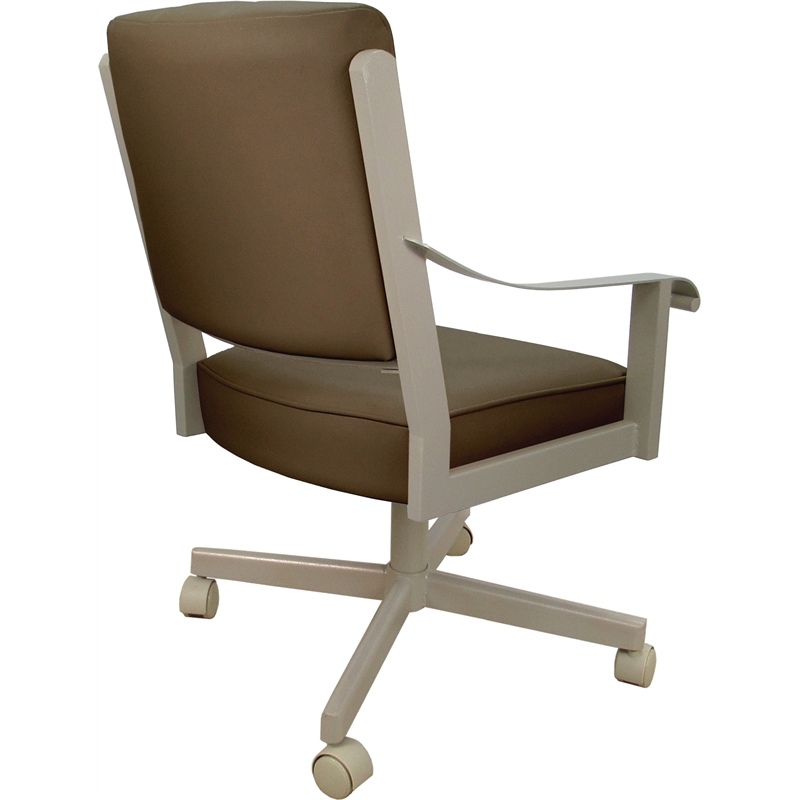 Pemberly Row Leather Dining Caster Chair Swivel Tilt in Brown Leather/Beige