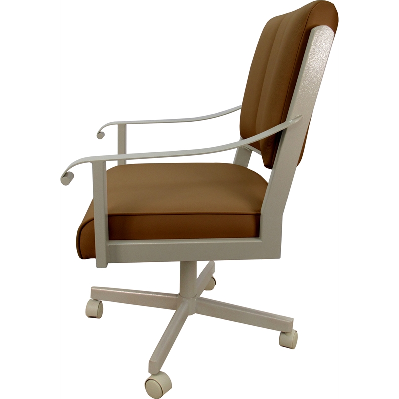 Pemberly Row Leather Dining Caster Chair Swivel Tilt in Brown Leather/Beige