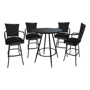 Pemberly Row Outdoor/Indoor 30&quot Pub Set with Arms in Black Linen/Black