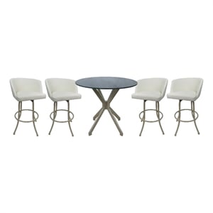 Pemberly Row 26&quot Crackle Glass Metal Pub Set Swivel Counter Stools - White/Beige