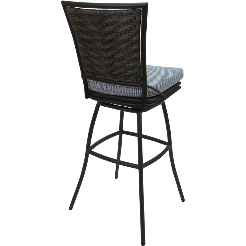 Pemberly Row Outdoor/Indoor Extra Tall Swivel Stool Armless in Blue & Dark Brown