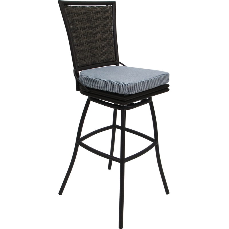 Pemberly Row Outdoor/Indoor Extra Tall Swivel Stool Armless in Blue & Dark Brown