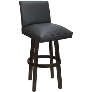 Pemberly Row 26&quot Swivel Wood Counter Stool in Gray Vinyl and Dark Walnut