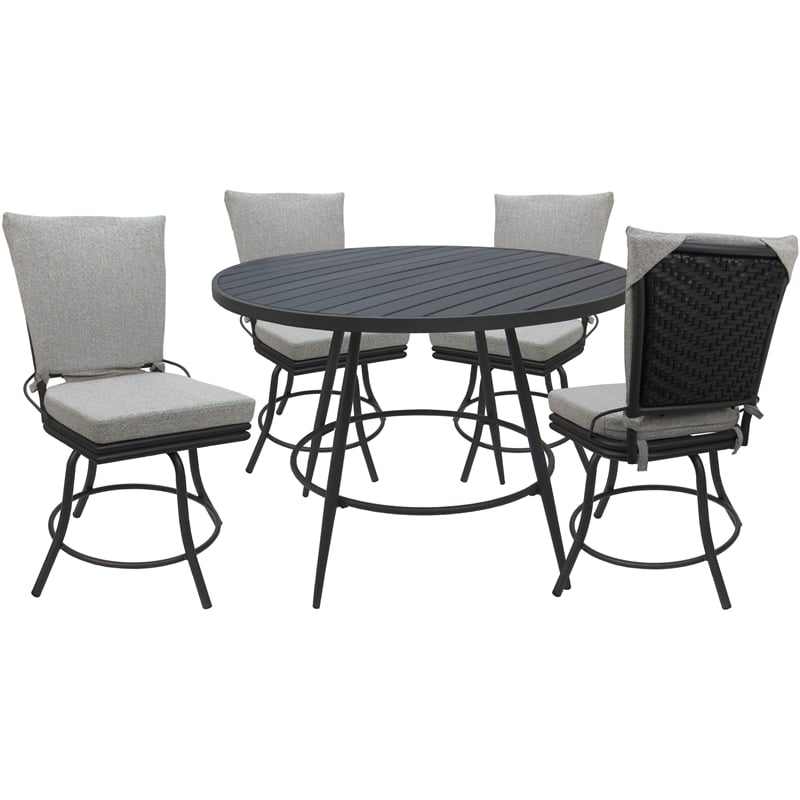 Pemberly Row 5-Piece Patio Dining Set Armless in White Linen & Gray
