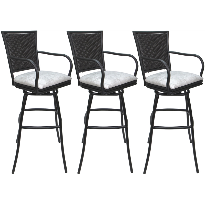 Pemberly Row Set of 3 Extra Tall Stools with Arms in UH W Stone & Gray