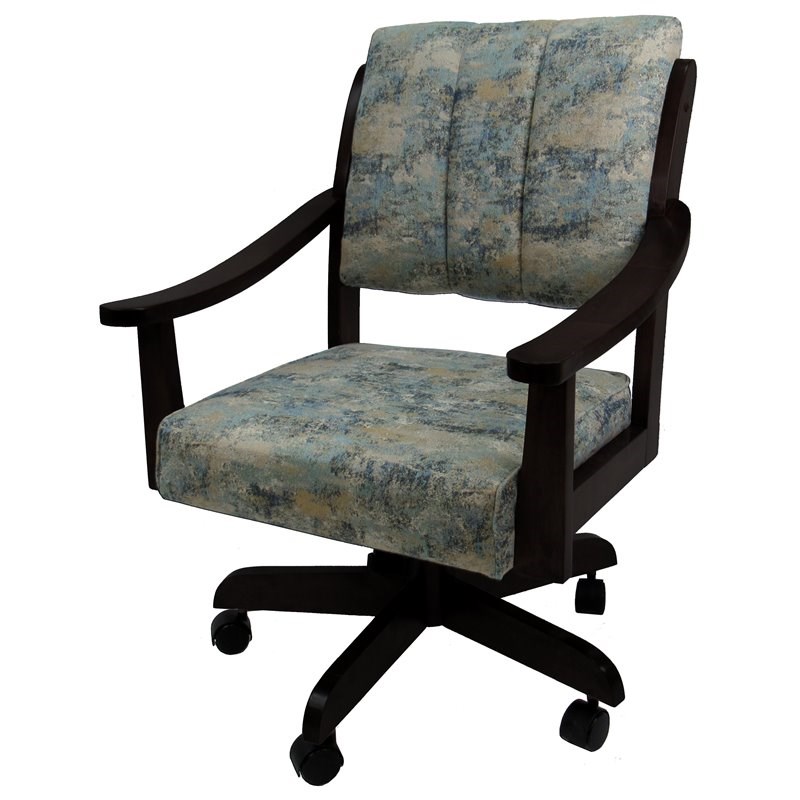 Pemberly Row Swivel Wood Dining Caster Chair in Poet Sky Blue and Black