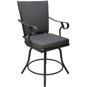 Pemberly Row Outdoor/Indoor Patio Dining Chair in Dark Gray Linen and Gray