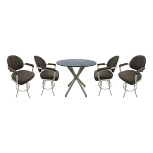 Pemberly Row 30&quot Crackle Glass Pub Set with Bar Stools in Sanora Brown and Beige