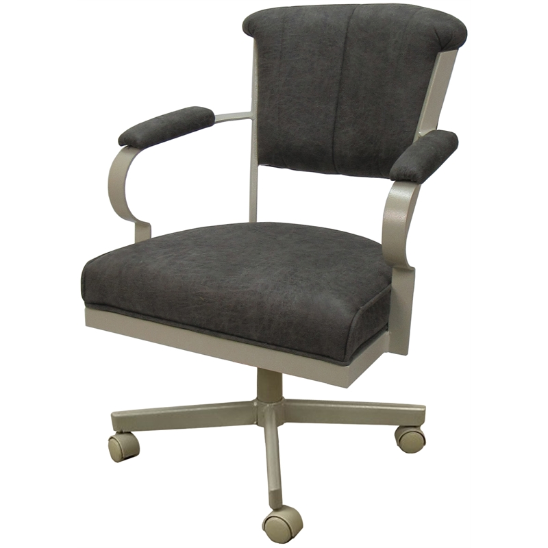 Pemberly Row Swivel Tilt Metal Caster Chair in Dark Gray and Beige