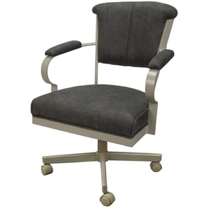 Pemberly Row Swivel Tilt Metal Caster Chair in Dark Gray and Beige