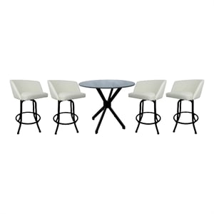 Pemberly Row 30&quot Crackle Glass Pub Set with Bar Stools in Snow White and Black