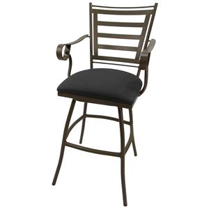 Pemberly Row Outdoor 30&quot Swivel Bar Stool with Arms in Dark Gray and Beige