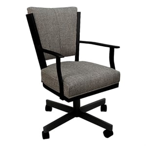 Pemberly Row Swivel Metal Dining Caster Chair in Plumley Cocoa Brown and Black