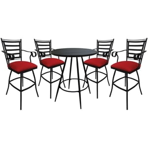 Pemberly Row Outdoor/Indoor 30&quot Pub Set with Bar Stools in Red and Black