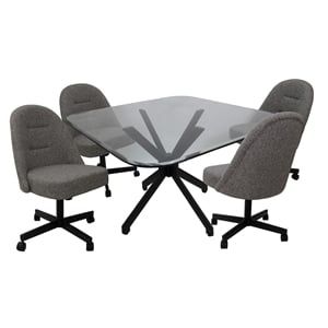 Pemberly Row Dinette Swivel Metal Caster Chairs in Clear Glass and Grey