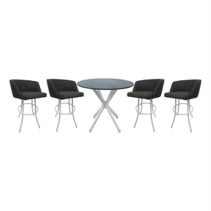 Pemberly Row Crackle Glass Pub Set 30&quot Swivel Bar Stools in Moonstone and White