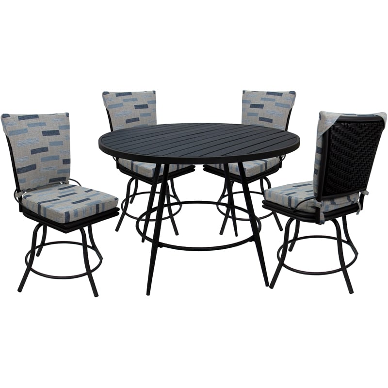 Pemberly Row Outdoor/Indoor Patio Dining Set in Blue Beige and Black