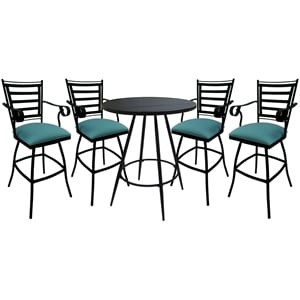 Pemberly Row Outdoor/Indoor 30&quot Pub Set with Arms in Aqua and Black Frame