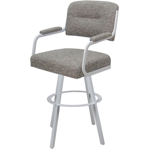 Pemberly Row 26&quot Swivel Counter Metal Bar Stool in Jetty June Khaki and White