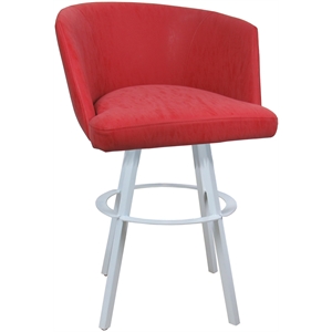 Pemberly Row 34&quot Extra Tall Swivel Metal Bar Stool in Ruby Vinyl Red and White