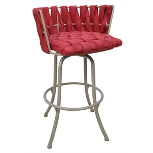 Pemberly Row 26&quot Swivel Counter Stool in Red Vinyl and Beige Metal