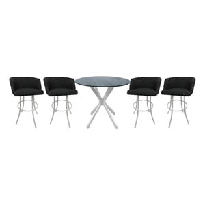 Pemberly Row Glass Metal Pub Set w/ 26&quot Swivel Counter Stools in Black & White