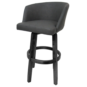 Pemberly Row 34&quot Extra Tall Swivel Wood Bar Stool in Charcoal Vinyl and Gray
