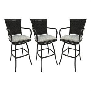 Pemberly Row Set of 3 Outdoor/Indoor 34&quot Extra Tall Bar Stools in Brown