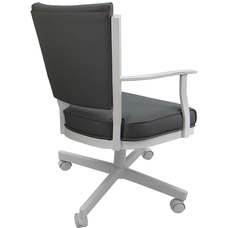 Pemberly Row Leather Dining Caster Chair Swivel Tilt in Gray and White