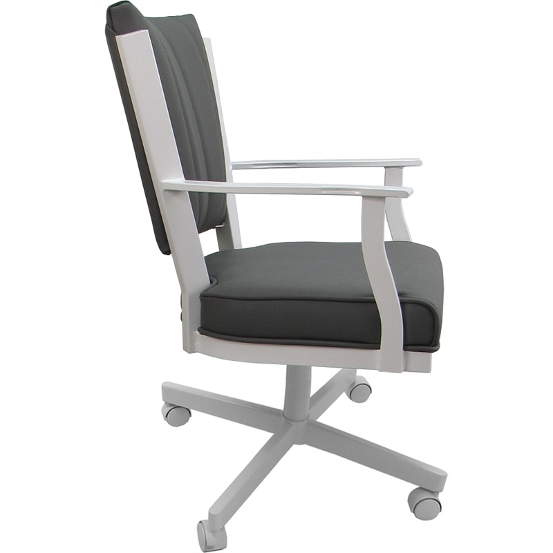 Pemberly Row Leather Dining Caster Chair Swivel Tilt in Gray and White