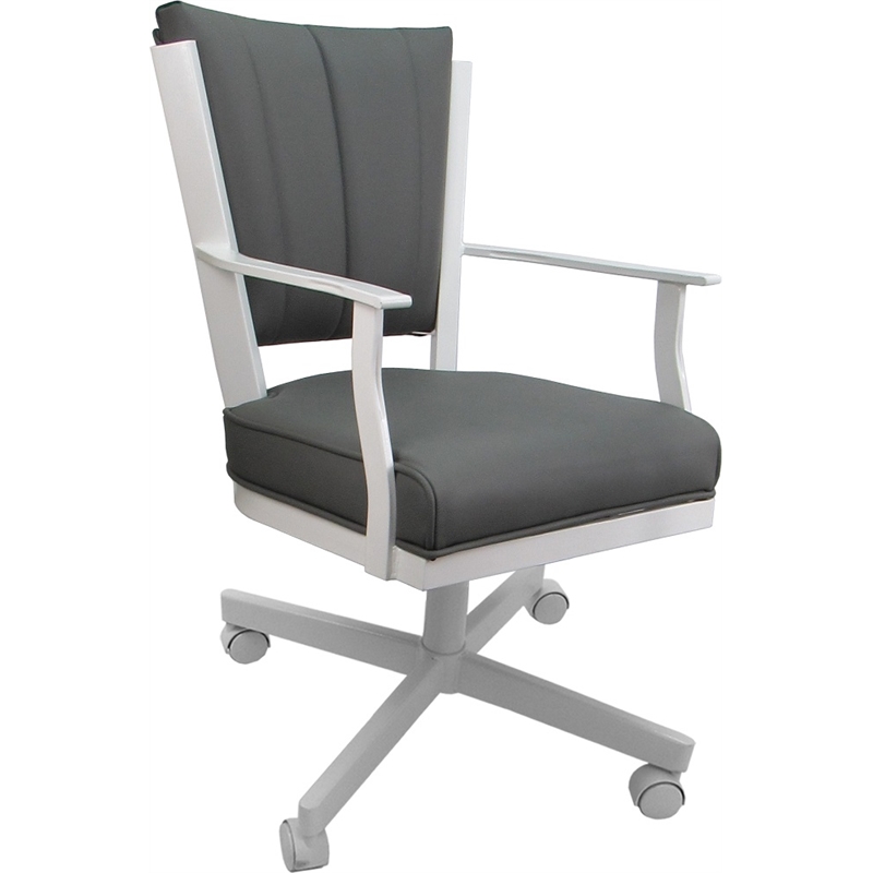 Pemberly Row Leather Dining Caster Chair Swivel Tilt in Gray and White