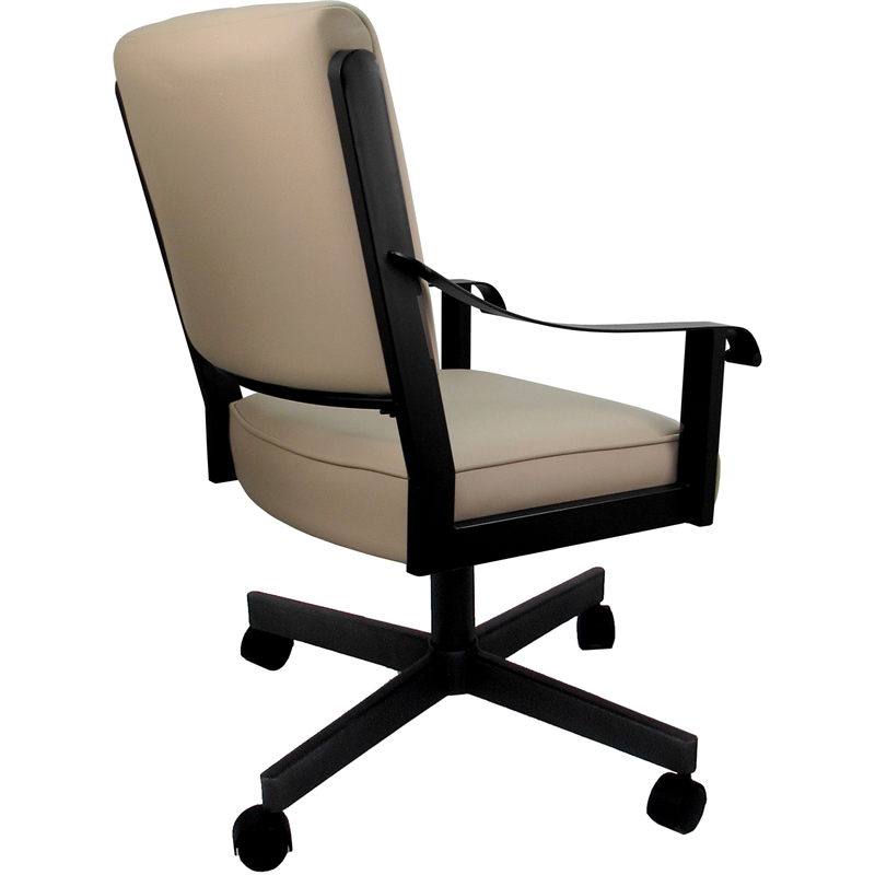 Pemberly Row Leather Dining Caster Chair Swivel Tilt in Tan and Black