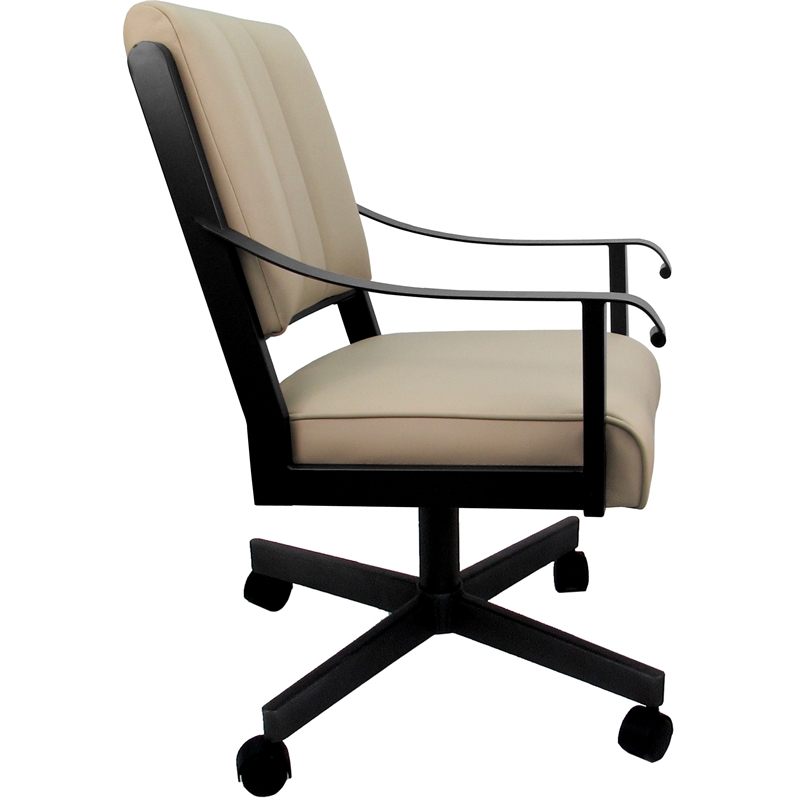 Pemberly Row Leather Dining Caster Chair Swivel Tilt in Tan and Black