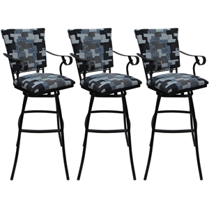 Pemberly Row Set of 3 Extra Tall Stools with Arms in Flint & Black