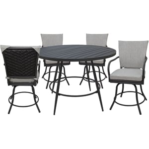 Pemberly Row Outdoor/Indoor Patio Dining Set in White Linen and Gray