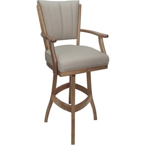 Pemberly Row 30&quot Leather Solid Wood Bar Stool in Tan on Cashew