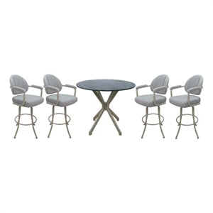 Pemberly Row 26&quot Crackle Glass Metal Pub Set in Hemsath Slate and Beige
