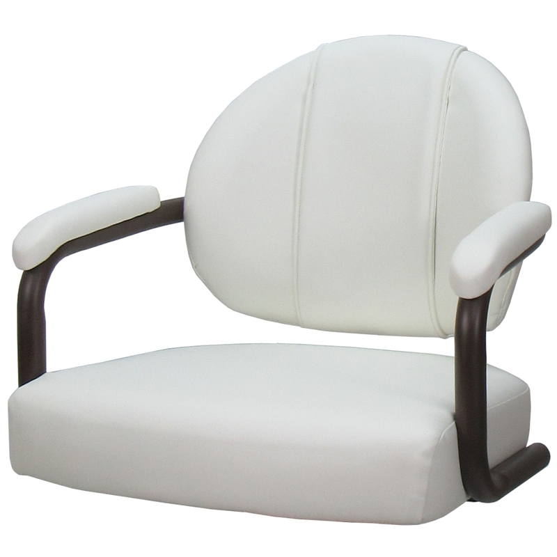Pemberly Row Swivel Metal Dining Caster Chair in White Vinyl and Brown