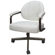 Pemberly Row Swivel Metal Dining Caster Chair in White Vinyl and Brown