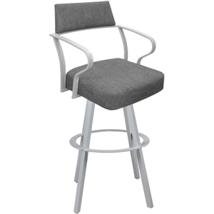 Pemberly Row 26&quot Swivel Counter Metal Stool in Mojave Gray and White