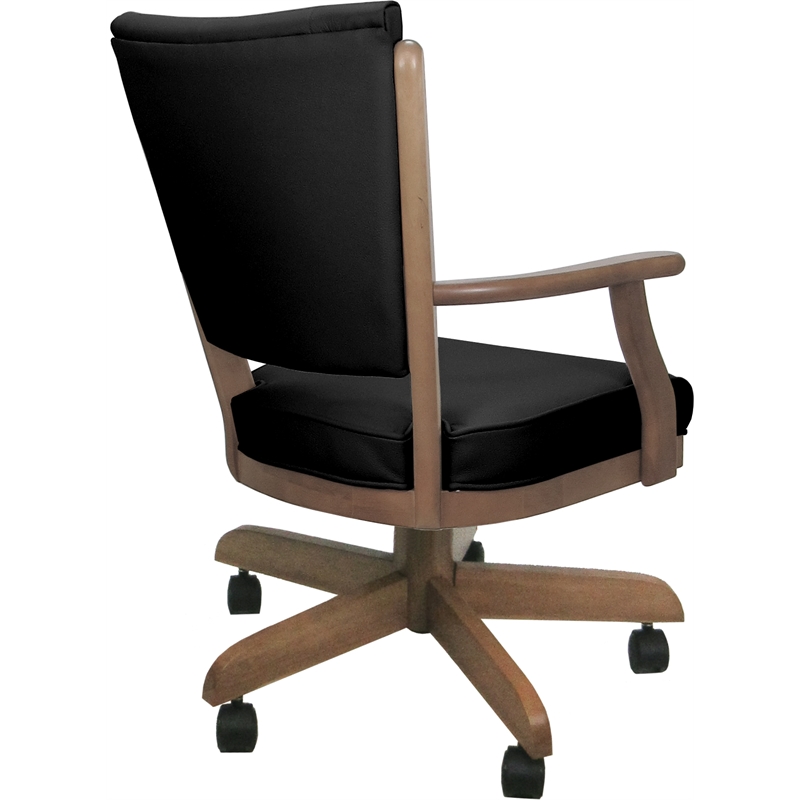 Pemberly Row Leather Caster Solid Wood Dining Chair in Black on Cashew