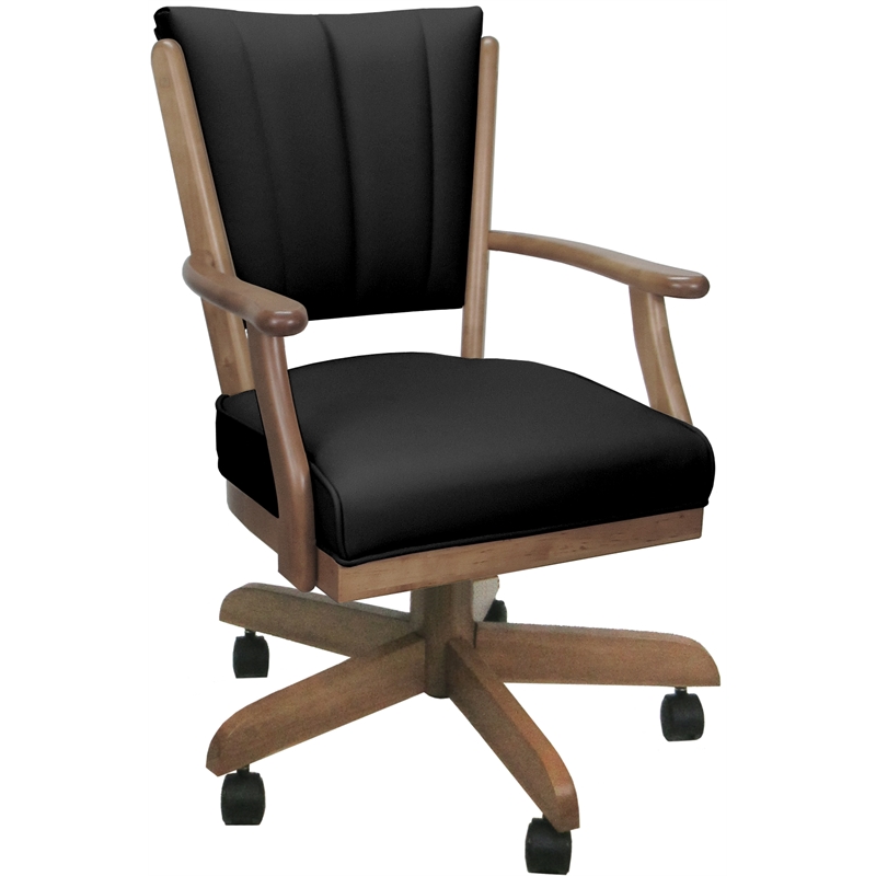 Pemberly Row Leather Caster Solid Wood Dining Chair in Black on Cashew