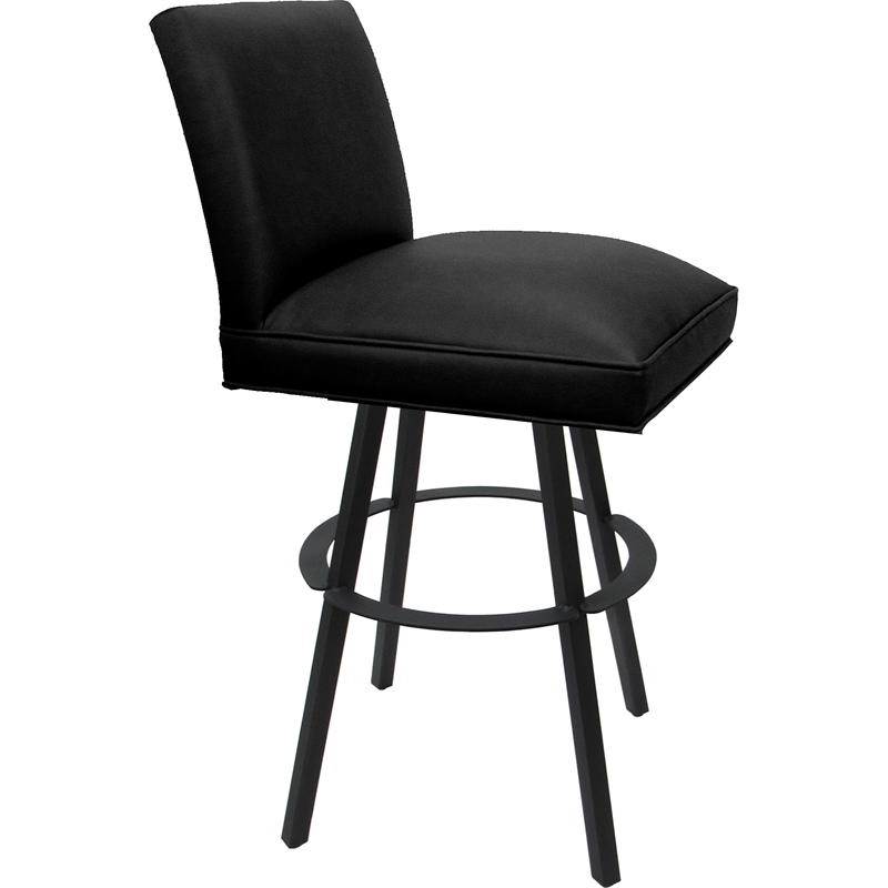 Pemberly Row Set of 3 Extra Tall Swivel Metal Stools in Black Vinyl and Gray