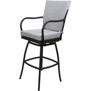 Pemberly Row Outdoor/Indoor 30&quot Swivel Bar Stool in Cream and Dark Brown