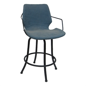 Pemberly Row 26&quot Swivel Counter Metal Bar Stool in Blue Vinyl and Black