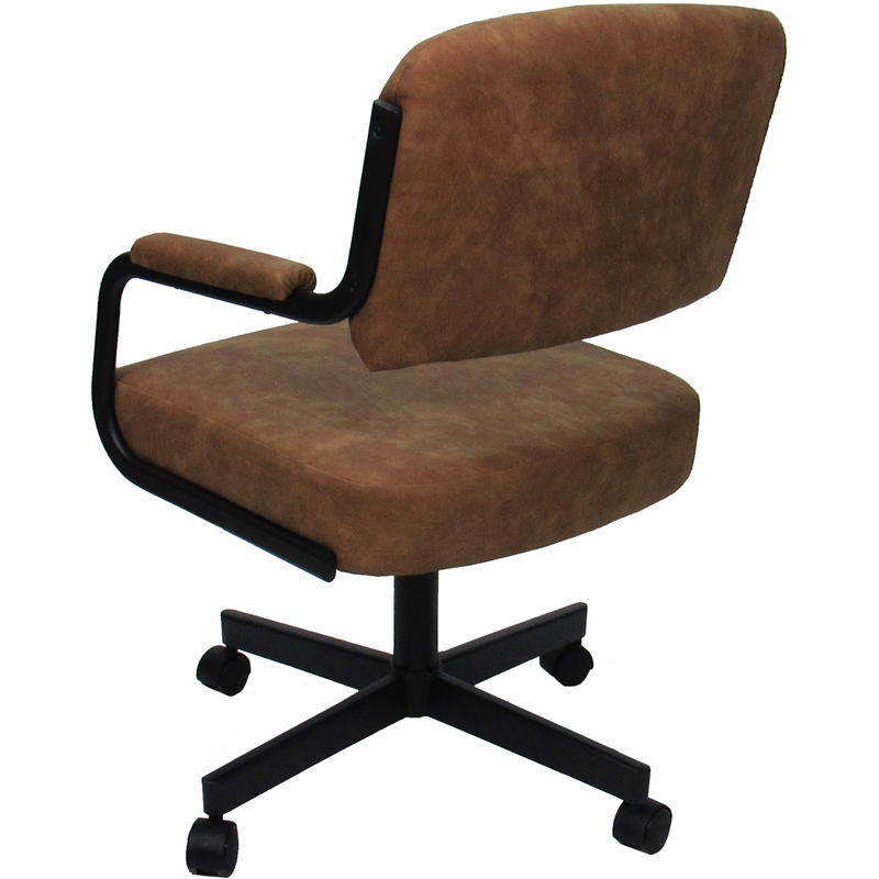Pemberly Row Swivel Metal Dining Caster Chair in Pecan Brown Vinyl and Black