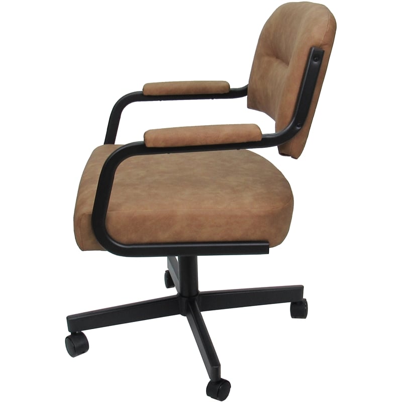 Pemberly Row Swivel Metal Dining Caster Chair in Pecan Brown Vinyl and Black
