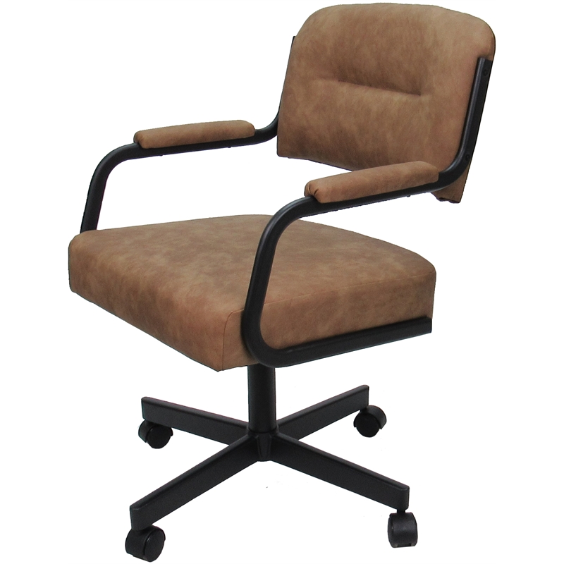 Pemberly Row Swivel Metal Dining Caster Chair in Pecan Brown Vinyl and Black