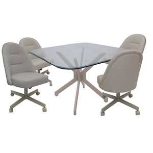 Pemberly Row Dinette Swivel Metal Caster Chairs in Clear Glass and Ocean Beige
