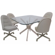 Pemberly Row Dinette Swivel Metal Caster Chairs in Clear Glass and Ocean Beige